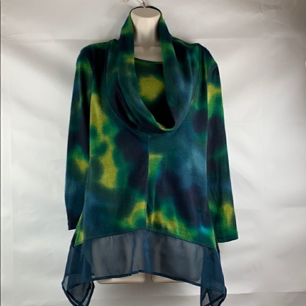 Multiples green and blue rye dye soft tunic top